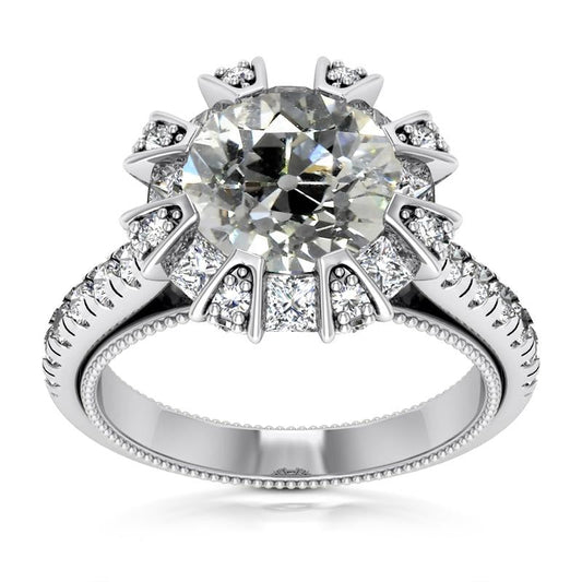 Fede Nuziale Halo Princess & Il Giro Vecchio Taglio Naturale Diamantes 7,50 Carati