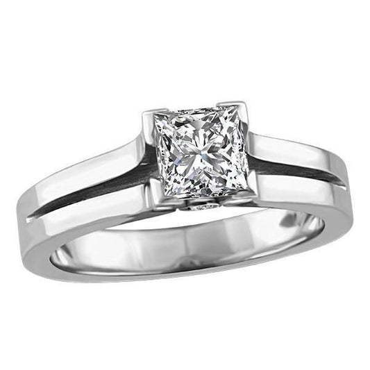 Fede Nuziale In Oro Bianco 14K Con Vero Diamante Taglio Rotondo E Principessa Da 2.20 Ct