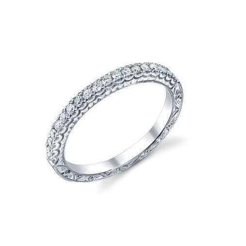 Fede Nuziale In Oro Bianco 14K Con Vero Diamanti Rotondi Stile Antico Da 1,14 Ct