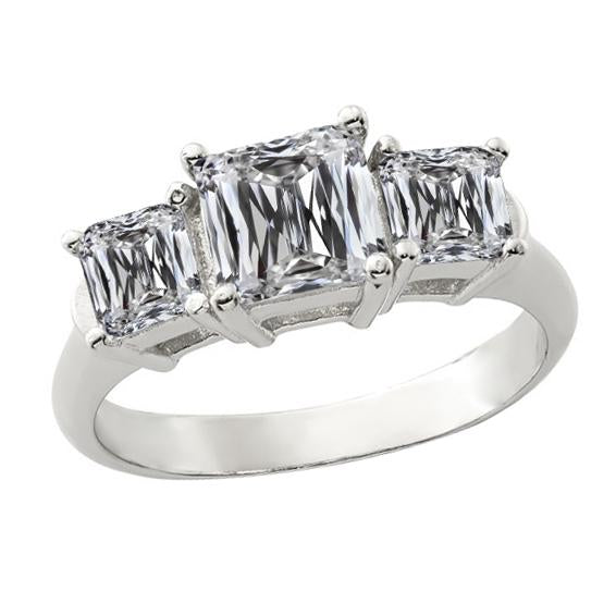 Fede Nuziale In Oro Bianco Con 3 Pietre, Cuscino Antico, Con Genuino Diamante Taglio Miniera, 6 Carati