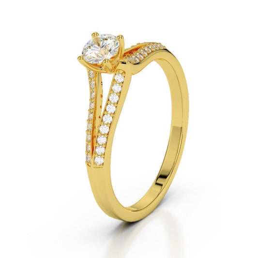 Fede Nuziale In Oro Giallo 14K Con Genuino Diamante A Taglio Rotondo Da 1,35 Ct