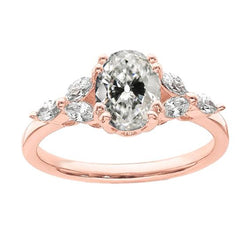 Fede Nuziale In Oro Rosa Con Marquise E Vero Diamante Ovale A Taglio Antico 4.50 Carati