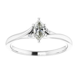 Fede Nuziale In Oro Tondo E Marquise Con Genuino Diamante Taglio Vecchia Miniera 1,50 Carati