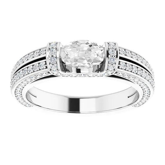 Fede Nuziale In Oro, Ovale, Con Barra Di Naturale Diamanti Taglio Vecchia Miniera, 6,20 Carati