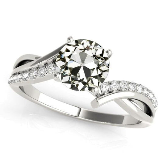 Fede Nuziale In Oro, Tondo, Genuino Diamante Taglio Antico, Gambo Ritorto, 3,50 Carati