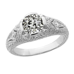 Fede Nuziale In Stile Antico Con Genuino Diamante Taglio Antico Rotondo 2,50 Carati Milgrain