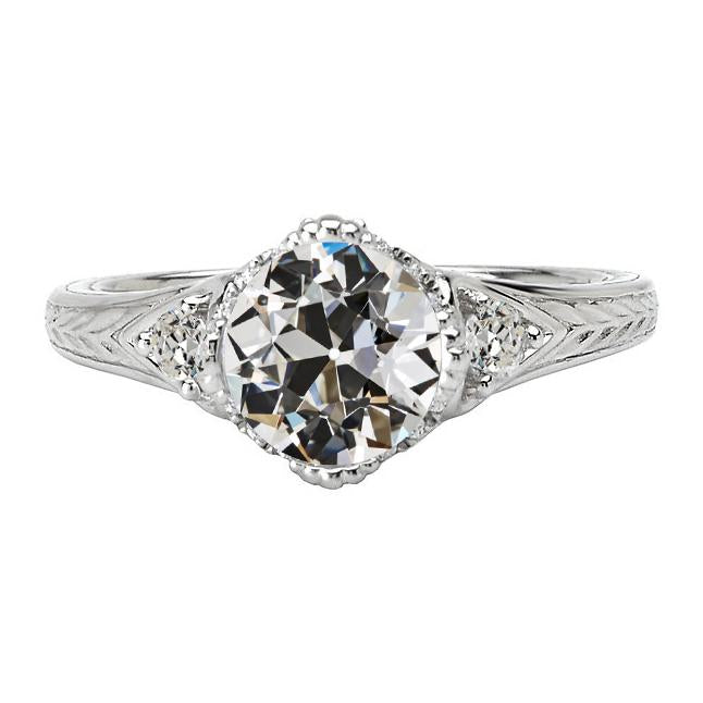 Fede Nuziale In Stile Antico Con Genuino Diamanti Da Minatore Antico, Oro Bianco 4 Carati