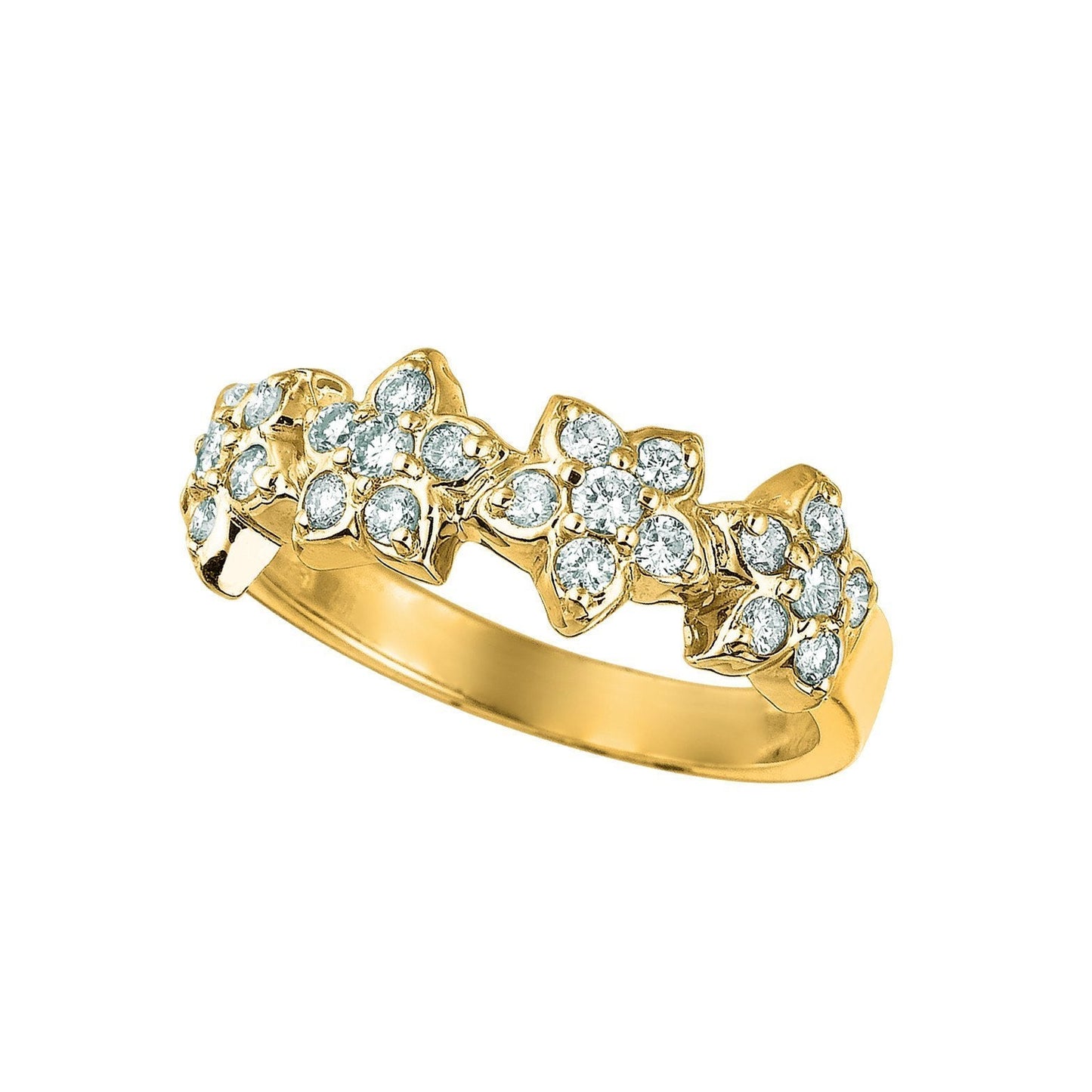 Fede Nuziale In Stile Fiore Con Genuino Diamanti 0.72 Carati In Oro Giallo 14K