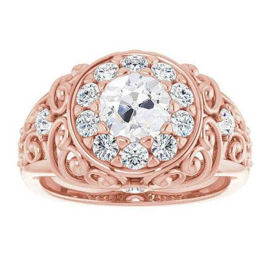 Fede Nuziale In Stile Vintage, Tonda, Con Vero Diamante A Taglio Vecchio Miniera, 5,25 Carati