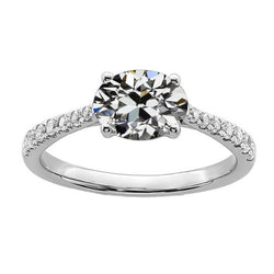 Fede Nuziale Ovale Con Genuino Diamanti Da Minatore Antico, 4 Griffe, 4,50 Carati, Oro 14K