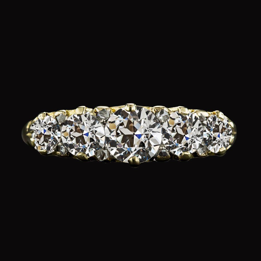 Fede Nuziale Rotonda Old Mine Cut Genuino Diamante 5 Stone Gold 5.50 Carati