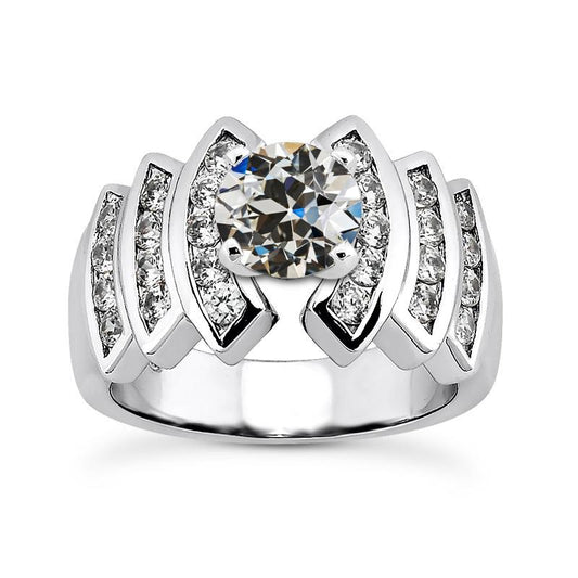 Fede Nuziale Tonda Con Genuino Diamante Taglio Antico Con Canale A Gradini Incastonato 8 Carati