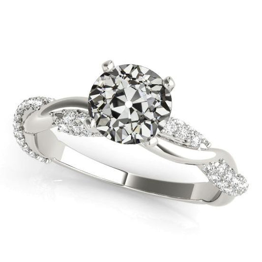 Fede Nuziale Tonda Con Vero Diamante Taglio Antico Gambo Ritorto 3,50 Carati