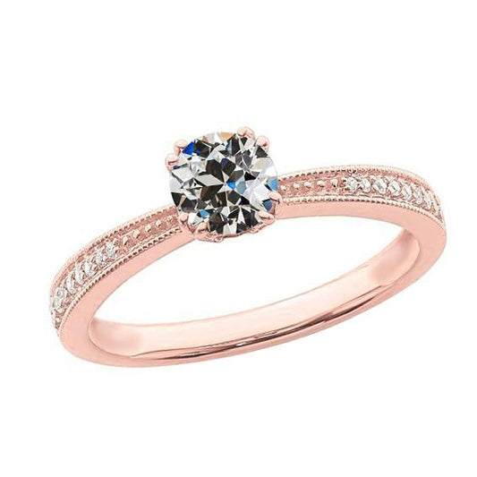 Fede Nuziale Tonda In Oro Con Naturale Diamante Vecchio Minatore 2,75 Carati Con Gambo Affusolato