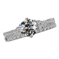 Fede Nuziale, Anello Rotondo, Oro Bianco, Genuino Diamante Taglio Miniera, 5 Carati