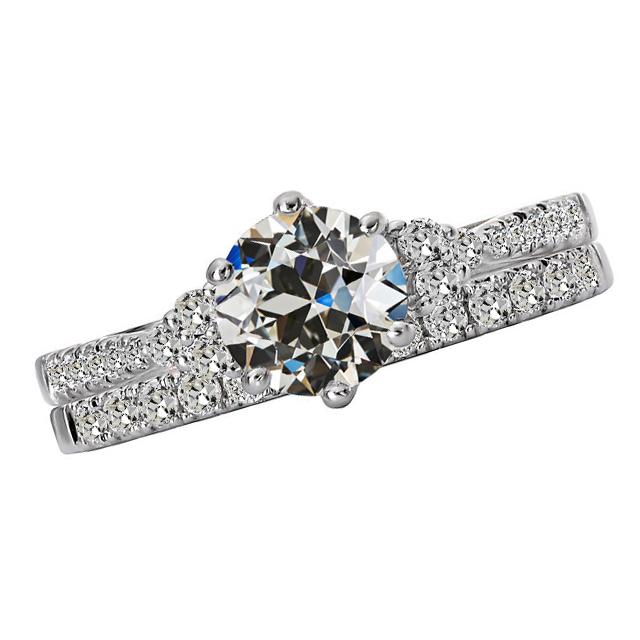 Fede Nuziale, Anello Rotondo, Oro Bianco, Genuino Diamante Taglio Miniera, 5 Carati