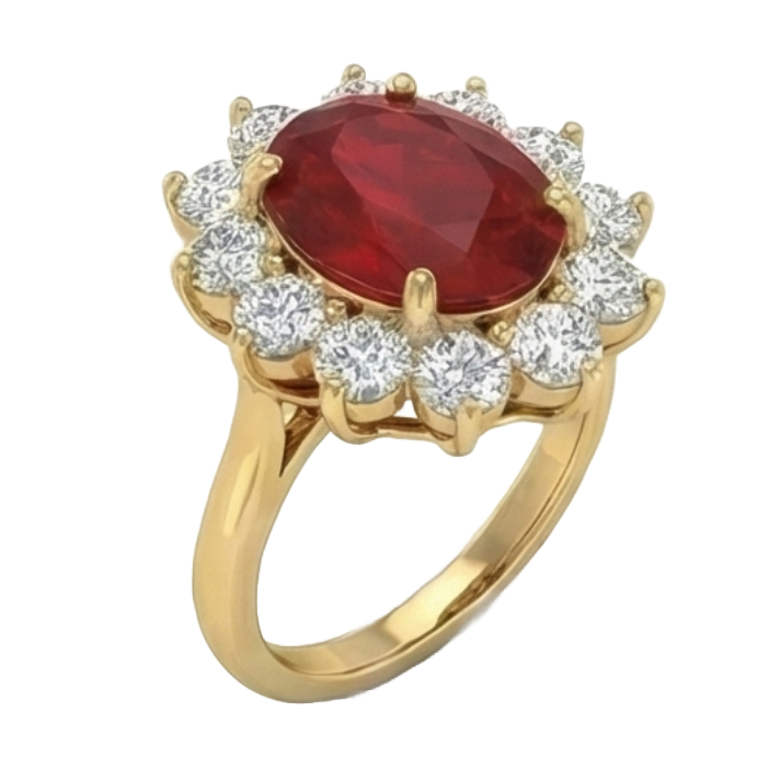 Fede nuziale in oro giallo 14K con diamante rosso rubino 5 ct