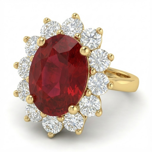 Fede nuziale in oro giallo 14K con diamante rosso rubino 5 ct