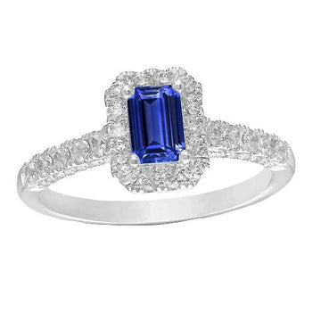 Fede nuziale Halo Diamante Sri Lanka Zaffiro 3 carati in oro bianco 14K