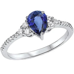 Fede nuziale con pietre preziose 3 carati zaffiro blu e pavé di diamanti in oro bianco 14K