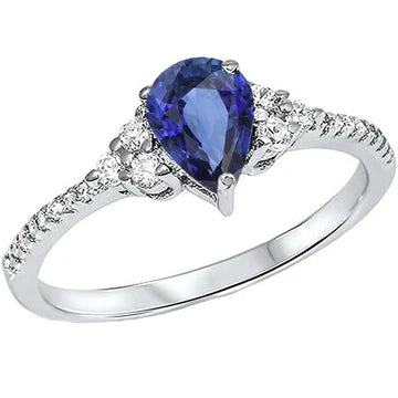 Fede nuziale con pietre preziose 3 carati zaffiro blu e pavé di diamanti in oro bianco 14K