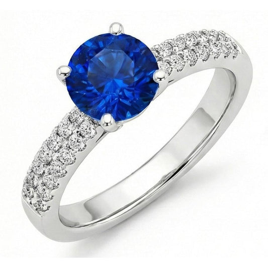 Fede nuziale in oro bianco 14K con zaffiro e diamanti da 1,75 ct
