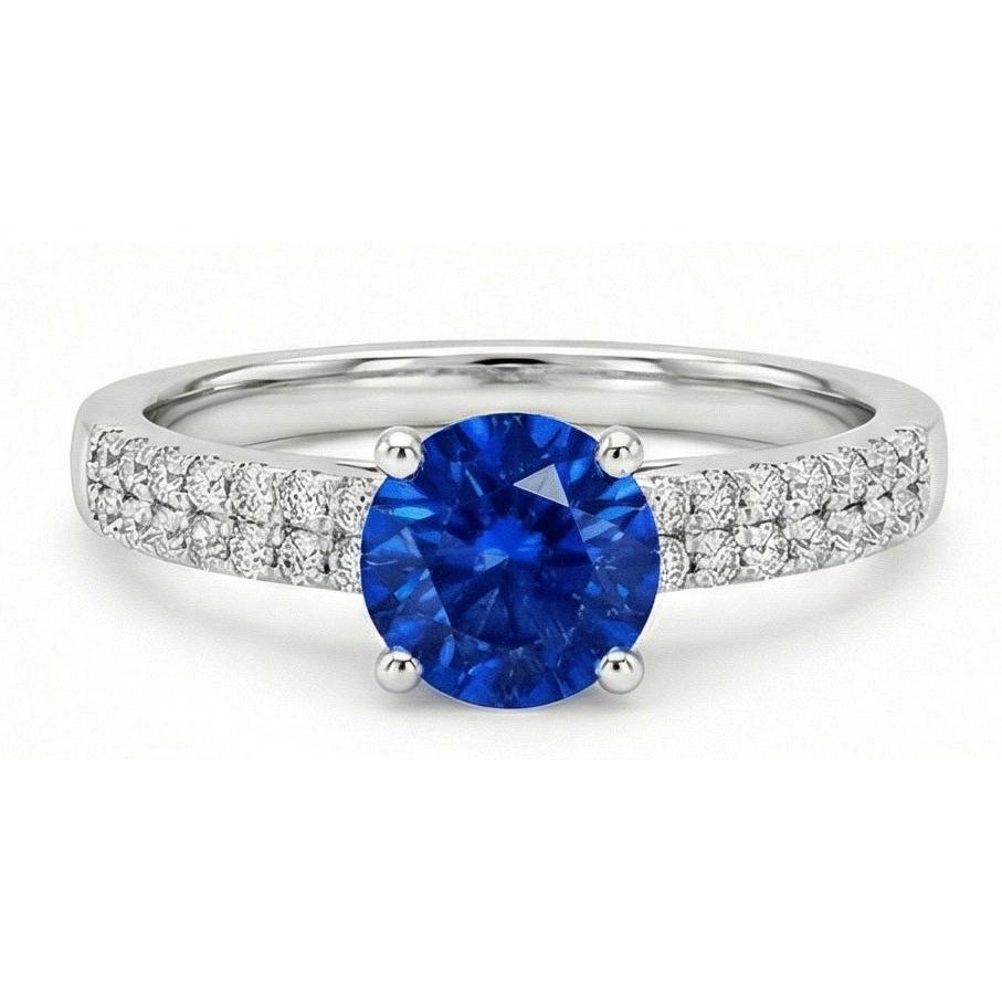 Fede nuziale in oro bianco 14K con zaffiro e diamanti da 1,75 ct