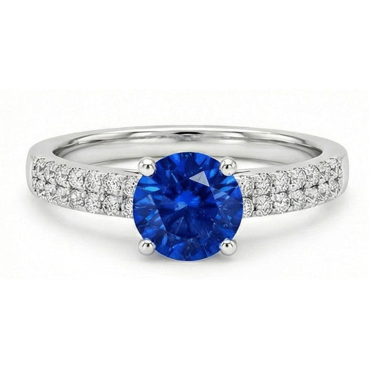 Fede nuziale in oro bianco 14K con zaffiro e diamanti da 1,75 ct