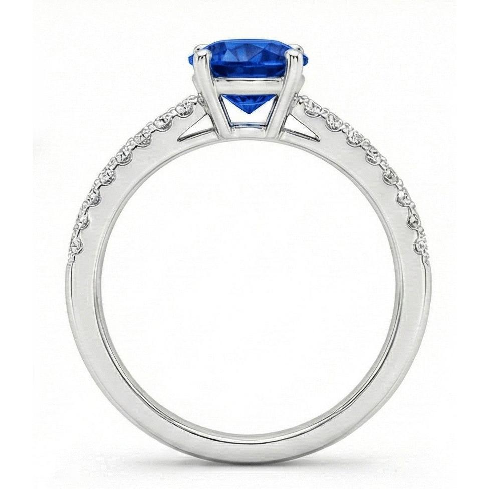 Fede nuziale in oro bianco 14K con zaffiro e diamanti da 1,75 ct