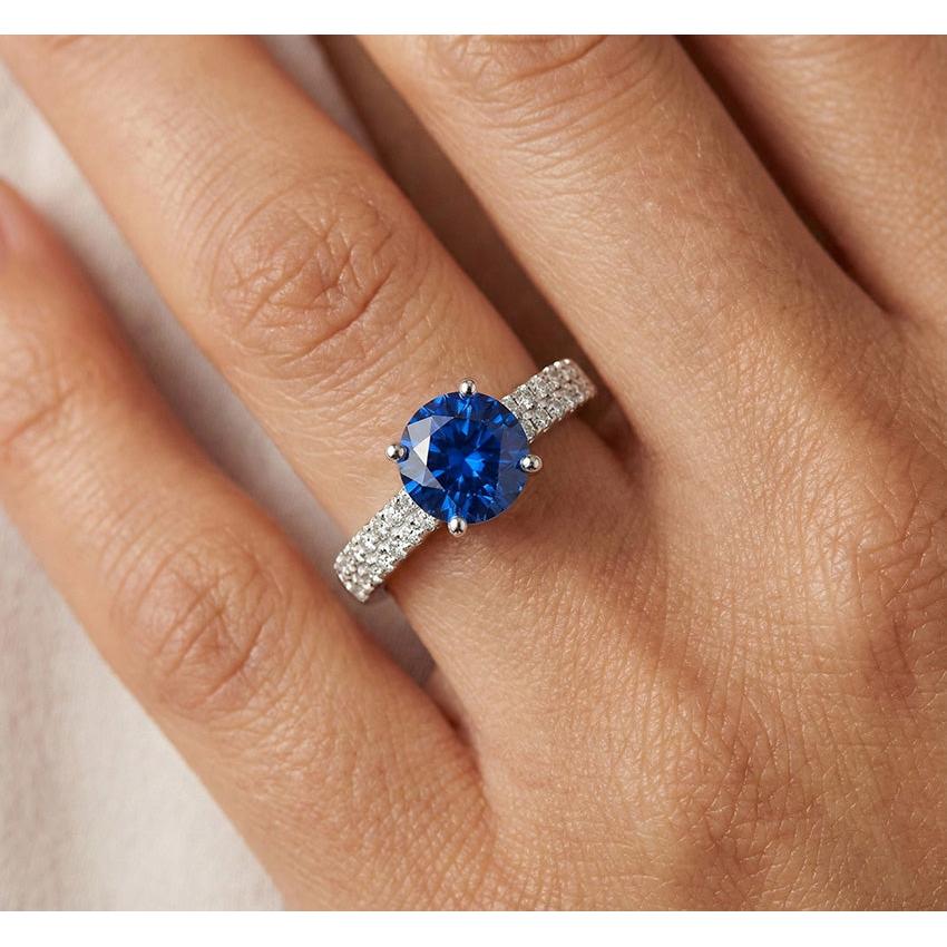 Fede nuziale in oro bianco 14K con zaffiro e diamanti da 1,75 ct