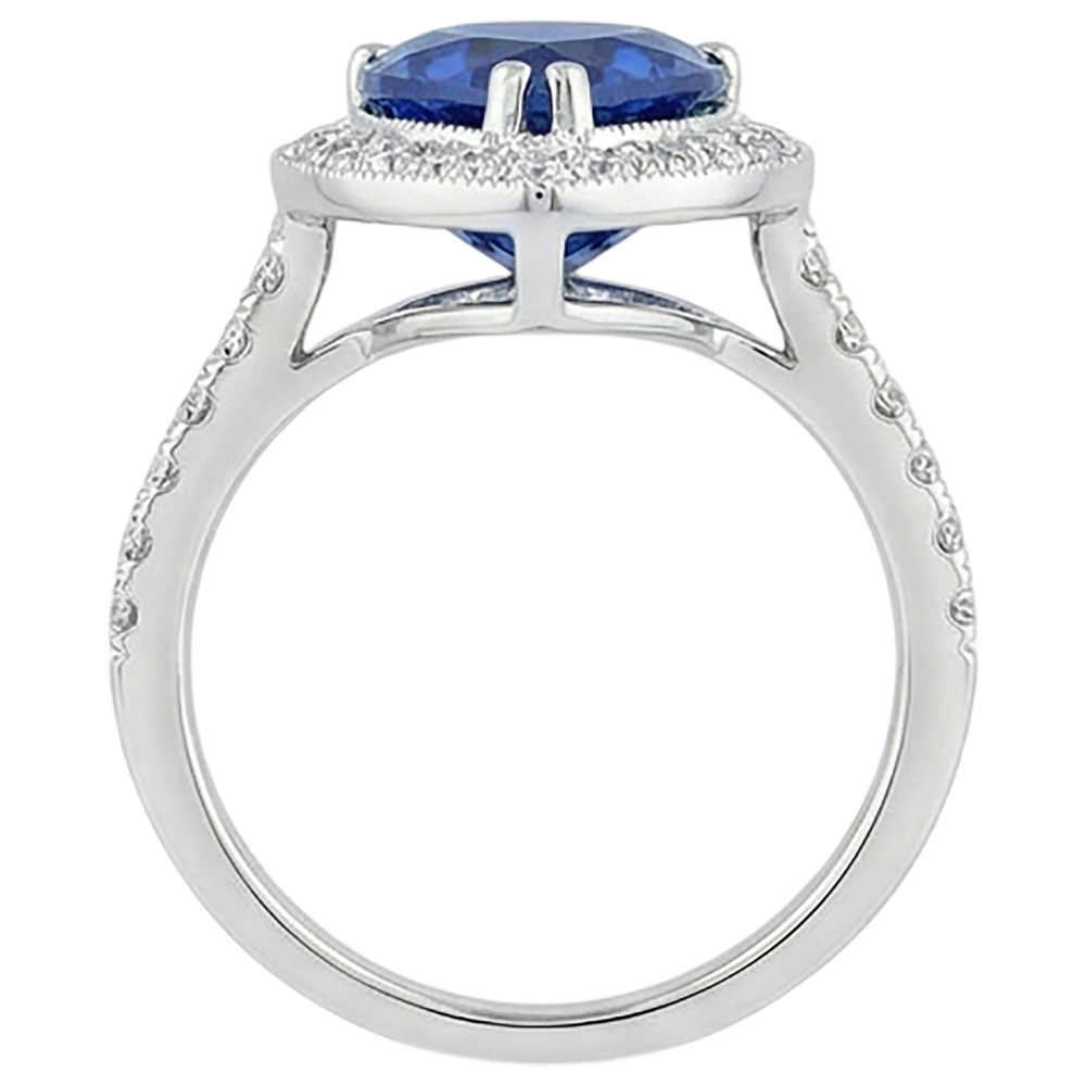 Fedi nuziali con tanzanite a pera e diamanti. gioielli in oro 2.25 carati