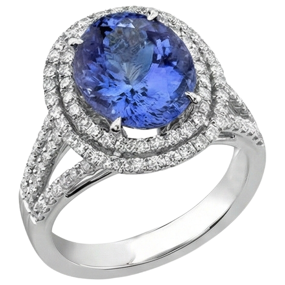 vero round tanzanite 4.20carati anello dettaglio ravvicinato