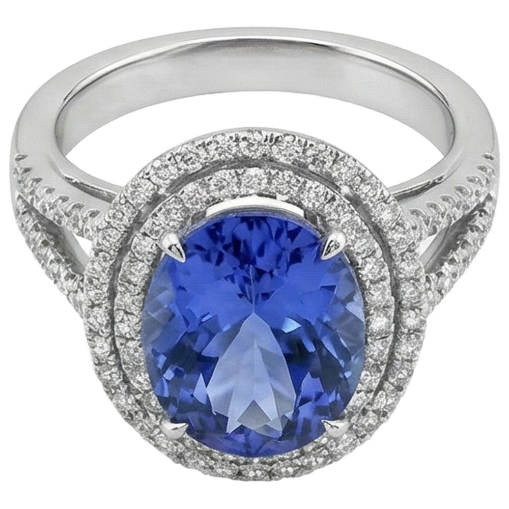 vero round tanzanite 4.20carati anello vista dall'alto