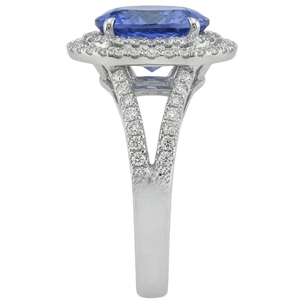vero round tanzanite 4.20carati anello vista di profilo