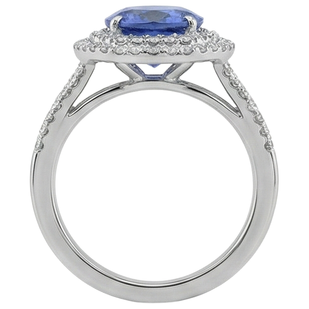 vero round tanzanite 4.20carati anello su bianco