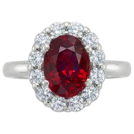Fedi nuziali in oro bianco 14 carati 6.50 carati con diamante rosso rubino naturale aureola