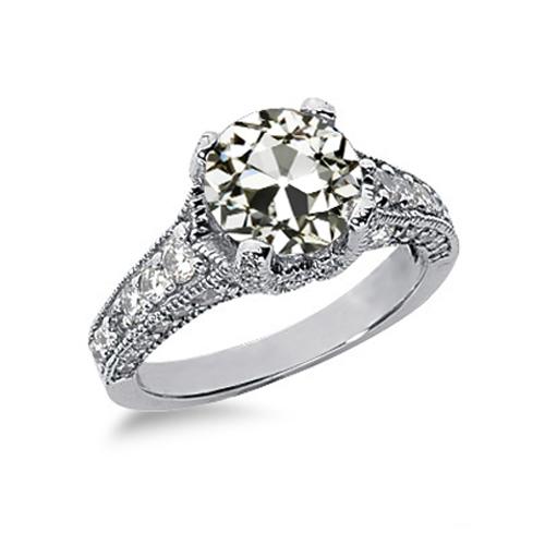 Fedi Nuziali Milgrain Oro 14K Con Genuino Diamante Taglio Vecchia Miniera 2,75 Carati