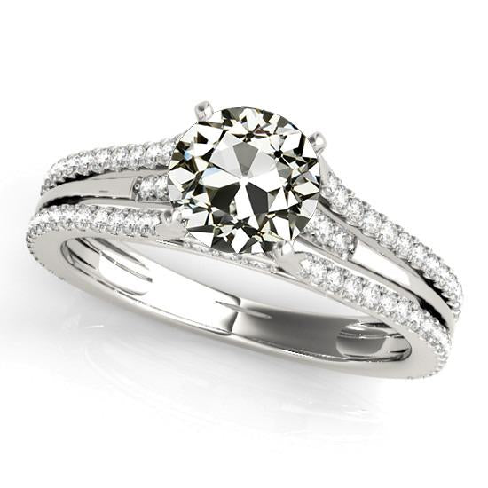 Fedi Nuziali Rotonde Con Genuino Diamante Taglio Vecchia Miniera, Gambo Diviso, 5 Carati