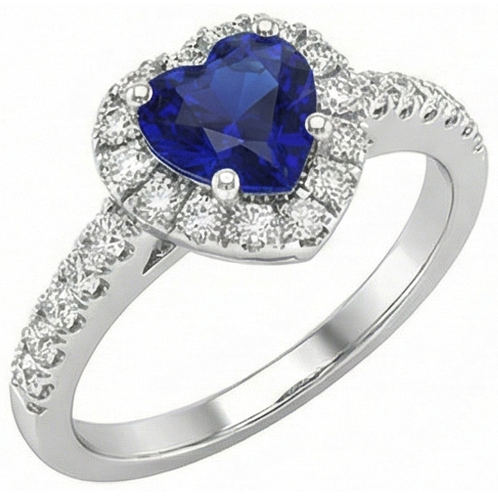 Fedina Halo 3.50 Carati Cuore Ceylon Sapphire Diamante Naturale Autentico ( non creato in laboratorio ) in oro bianco 14K