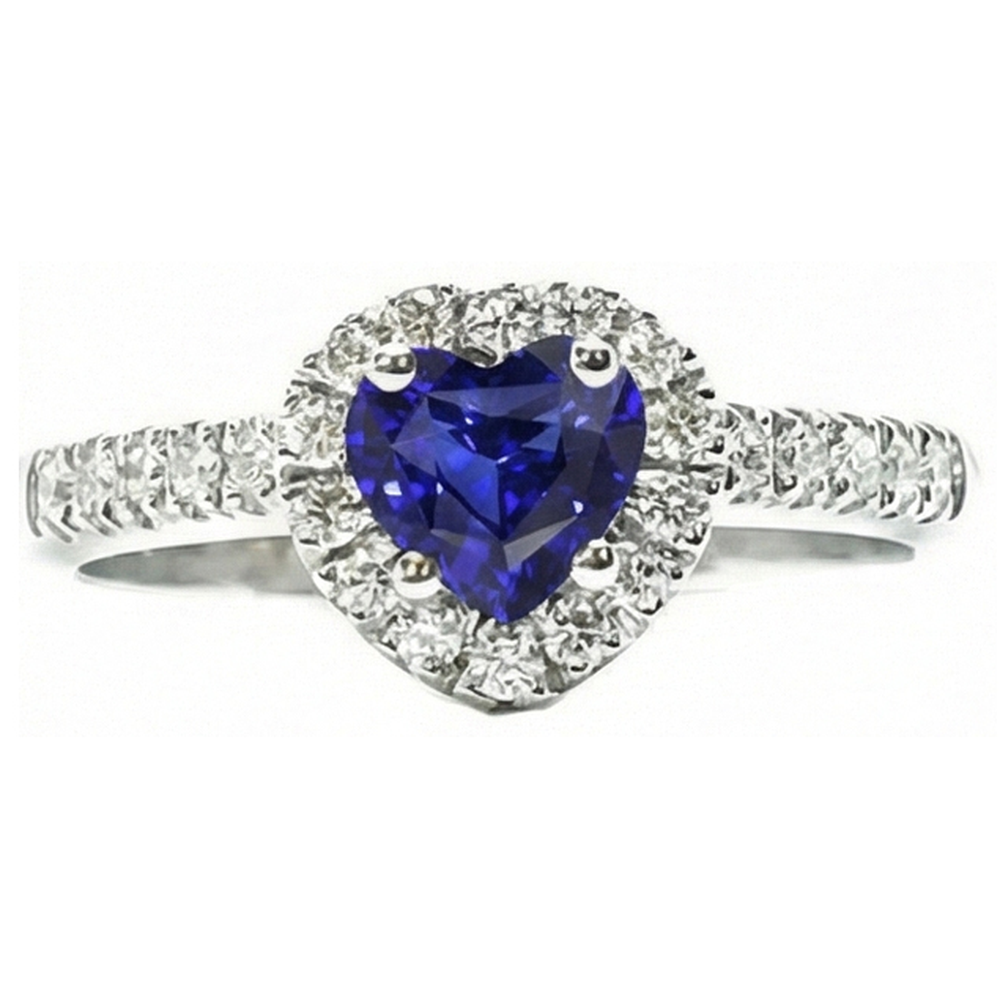 Fedina Halo 3.50 Carati Cuore Ceylon Sapphire Diamante Naturale Autentico ( non creato in laboratorio ) in oro bianco 14K