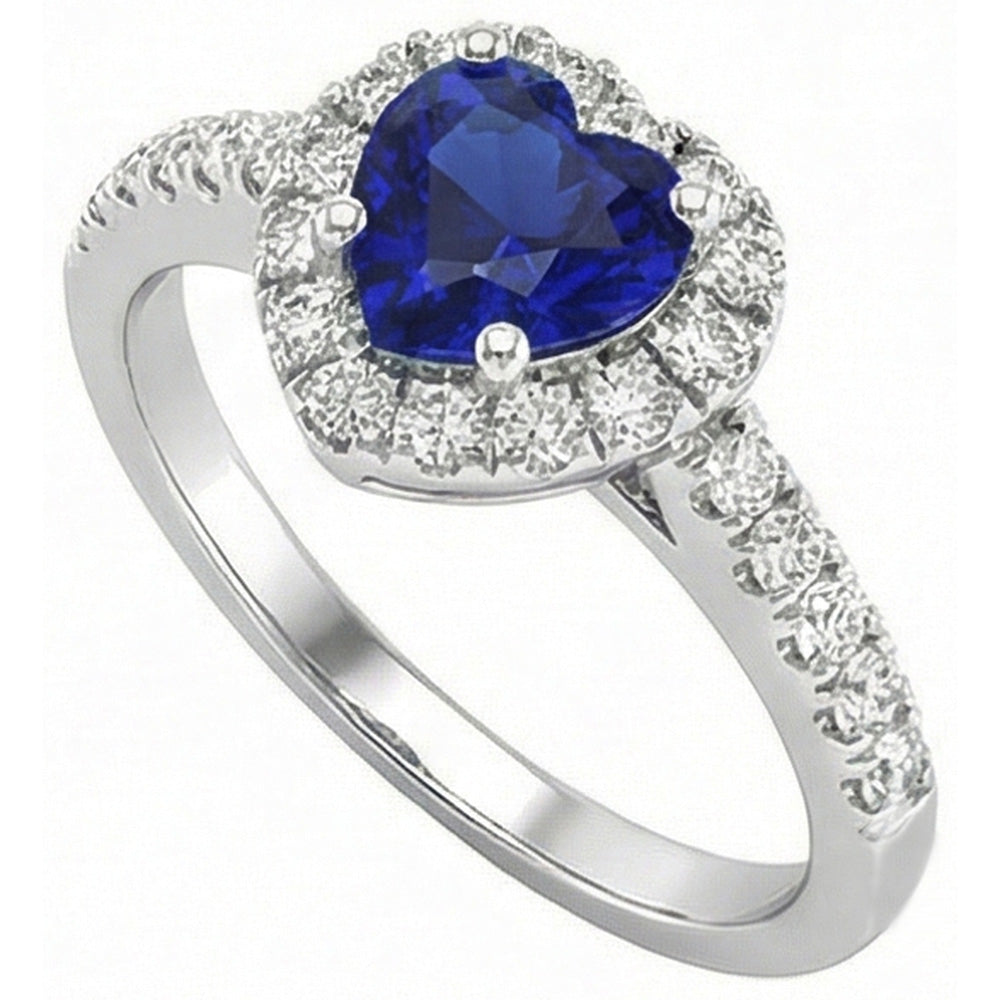 Fedina Halo 3.50 Carati Cuore Ceylon Sapphire Diamante Naturale Autentico ( non creato in laboratorio ) in oro bianco 14K