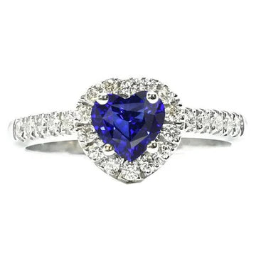 Fedina Halo 3.50 Carati Cuore Ceylon Sapphire Diamante in oro bianco 14K