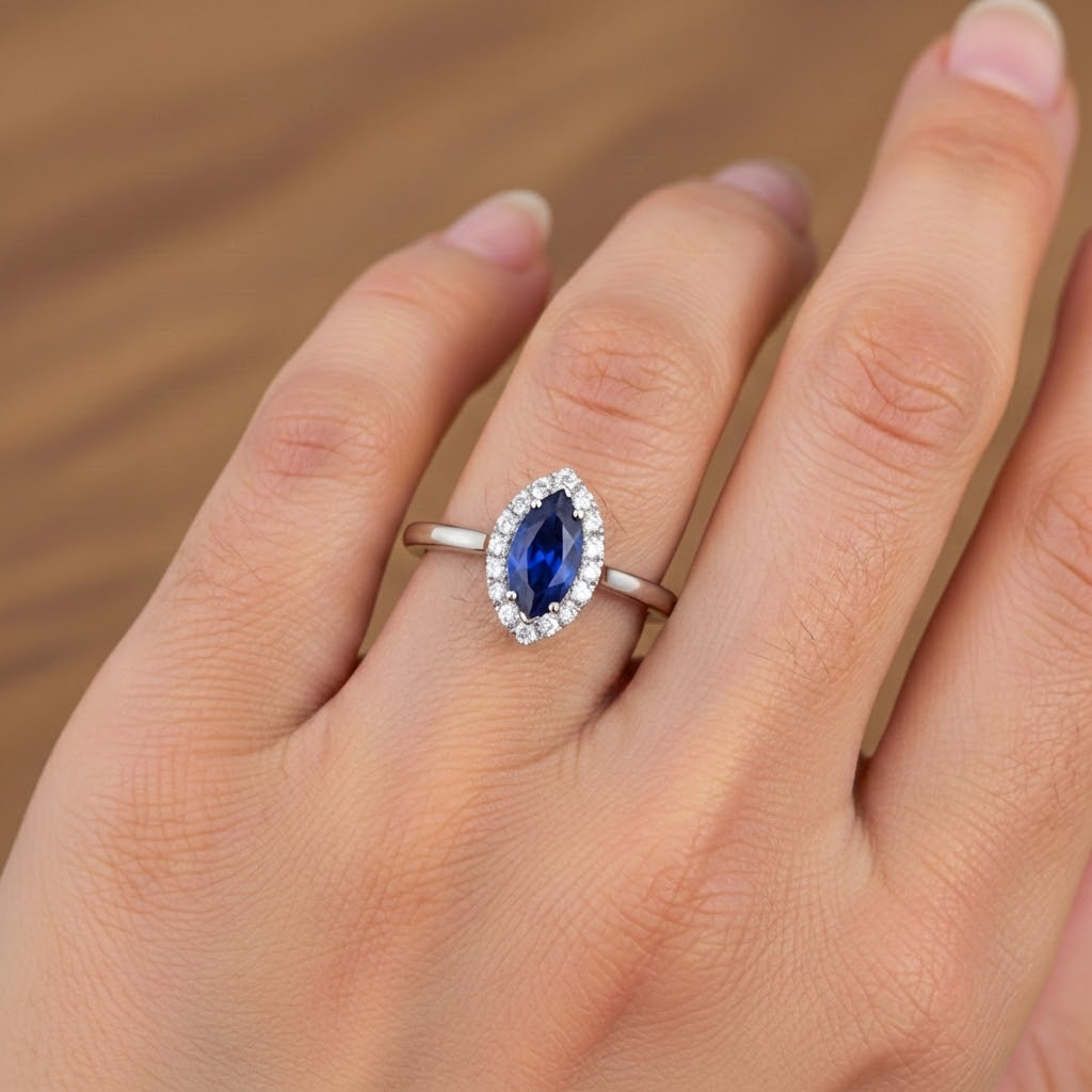 vero marquise diamante 2carati anello con accenti diamanti