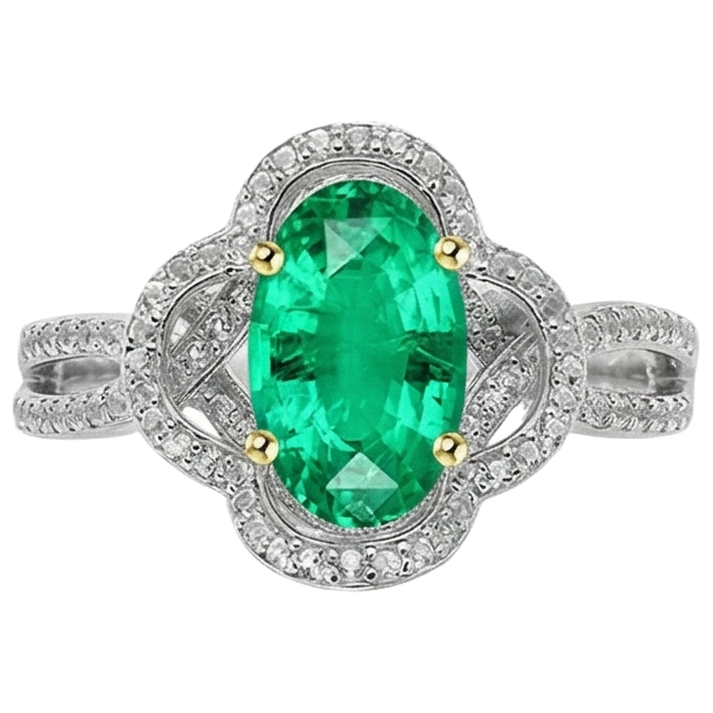 Anello con Gemma Oro Bicolore 14K con Smeraldo – vista angolare