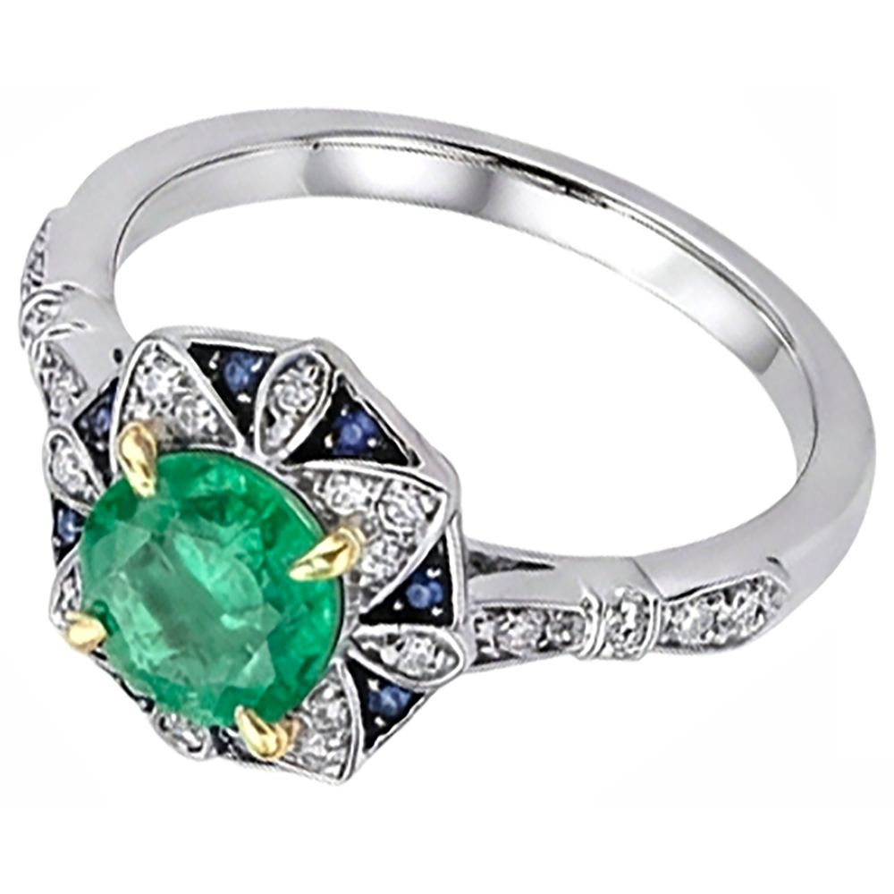 Smeraldo Taglio Brillante Anello con Gemma in 14K – vista angolare