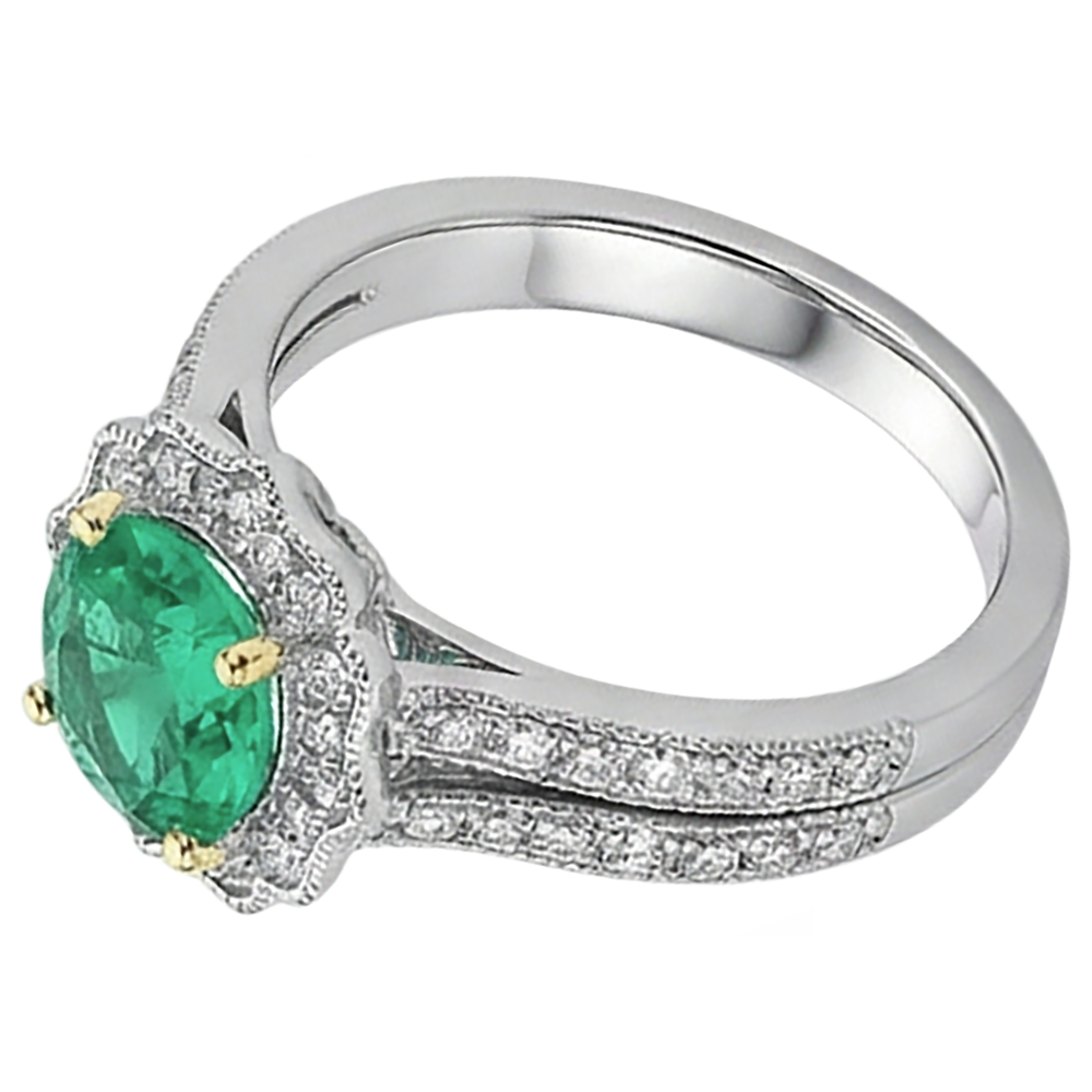 Smeraldo Fine Anello con Pietra Preziosa 2-carati Oro Due Toni 14K – vista profilo