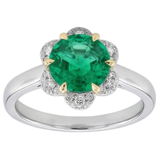 Smeraldo Colombiano Anello Pietra Colorata 2,50-carati Oro Due Toni 14K – vista frontale