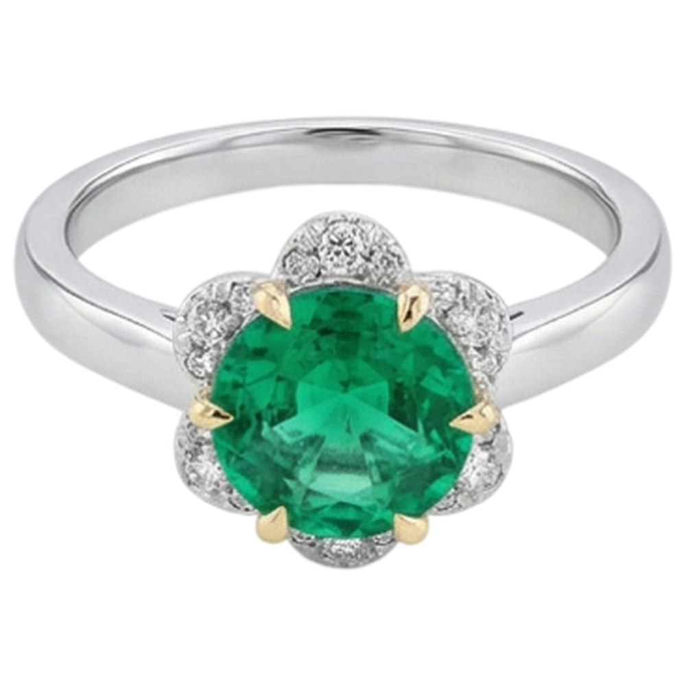 Smeraldo Colombiano Anello Pietra Colorata 2,50-carati Oro Due Toni 14K – vista laterale