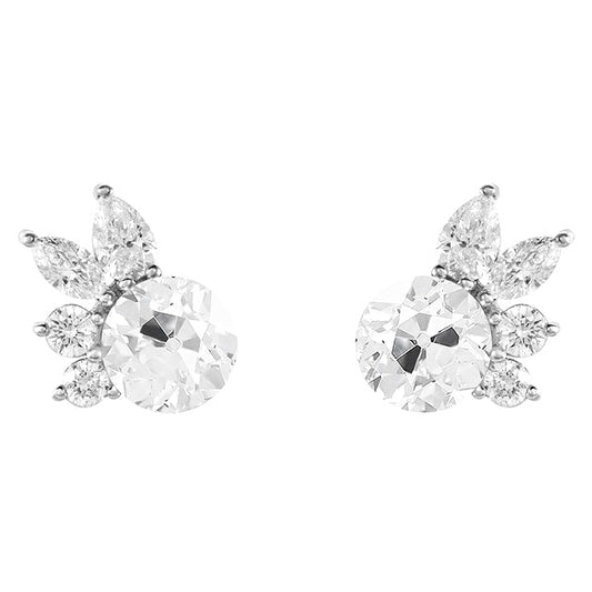 Diamante Cuscino Antico Orecchini a Lobo in Oro Bianco 14K – vista principale