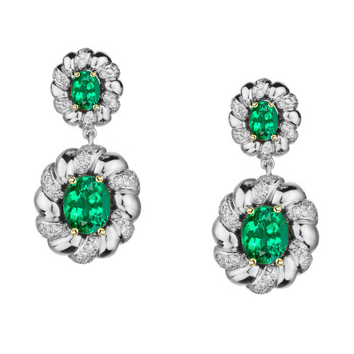 Smeraldo Colombiano Gemstone Earring 1,50 carati Oro 14 Carati Bicolore – vista principale
